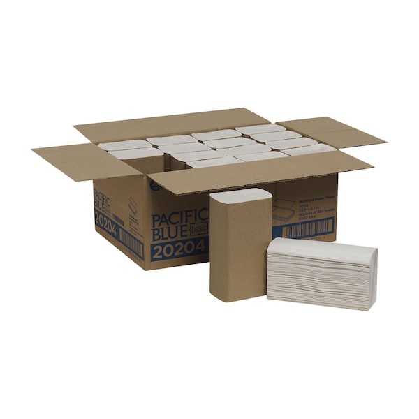Georgia-Pacific Pacific Blue Basic Multifold Paper Towels, 1 Ply, 250 Sheets, White, 4000 PK - 20204