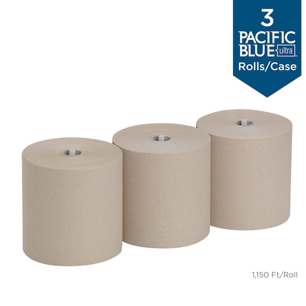 Georgia-Pacific Pacific Blue Ultra Hardwound Paper Towels, 1 Ply, Continuous Roll Sheets, 1150 ft, Brown, 3 PK - 26496