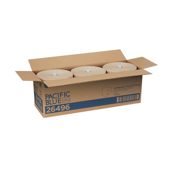 Georgia-Pacific Pacific Blue Ultra Hardwound Paper Towels, 1 Ply, Continuous Roll Sheets, 1150 ft, Brown, 3 PK - 26496