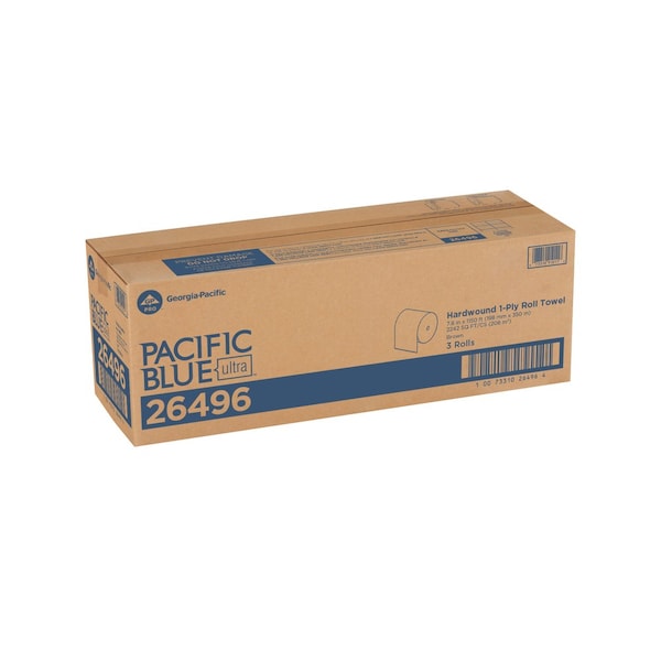 Georgia-Pacific Pacific Blue Ultra Hardwound Paper Towels, 1 Ply, Continuous Roll Sheets, 1150 ft, Brown, 3 PK - 26496