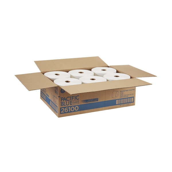 Georgia-Pacific Pacific Blue Select Hardwound Paper Towels, 1 Ply, Continuous Roll Sheets, 1000 ft, White, 6 PK - 26100