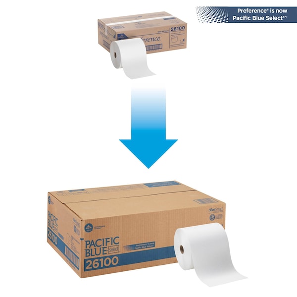 Georgia-Pacific Pacific Blue Select Hardwound Paper Towels, 1 Ply, Continuous Roll Sheets, 1000 ft, White, 6 PK - 26100