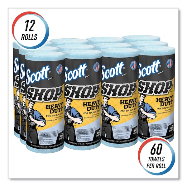 Scott Scott Shop Towels Heavy Duty (32992), Blue Shop Towels for Solvents, 60 Towels/Roll, 12 Rolls/ - 32992