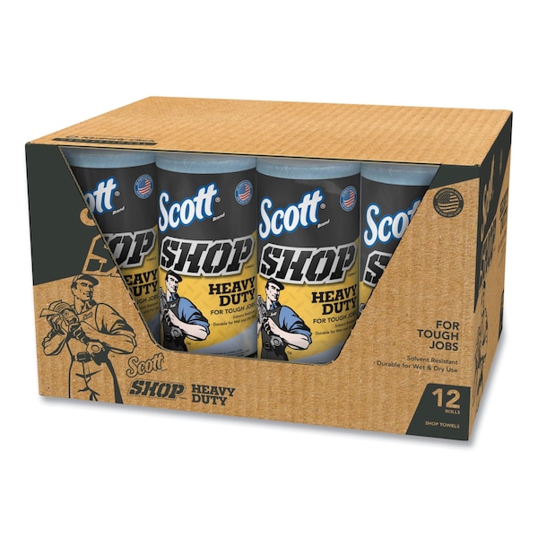 Scott Scott Shop Towels Heavy Duty (32992), Blue Shop Towels for Solvents, 60 Towels/Roll, 12 Rolls/ - 32992