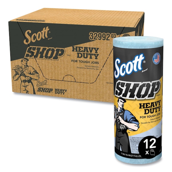 Scott Scott Shop Towels Heavy Duty (32992), Blue Shop Towels for Solvents, 60 Towels/Roll, 12 Rolls/ - 32992