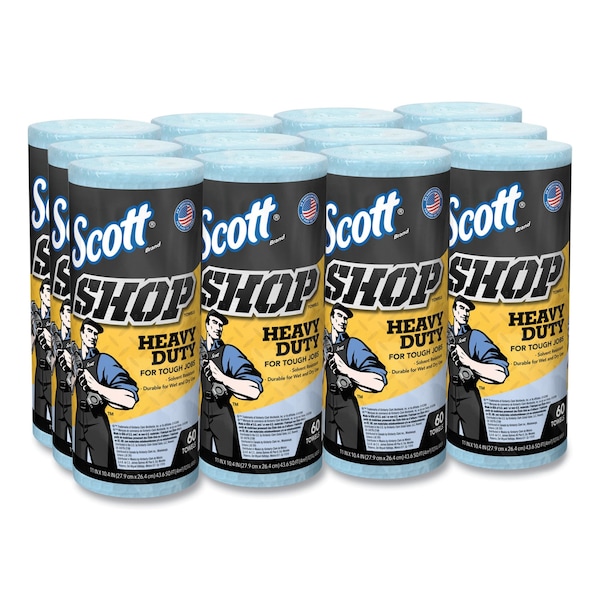 Scott Scott Shop Towels Heavy Duty (32992), Blue Shop Towels for Solvents, 60 Towels/Roll, 12 Rolls/ - 32992