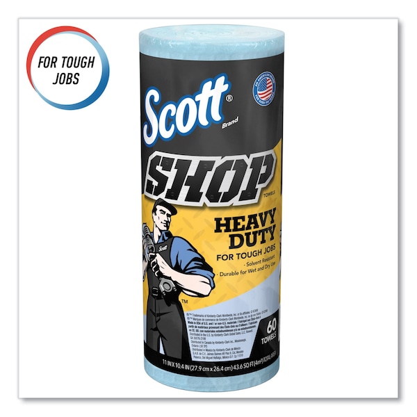 Scott Scott Shop Towels Heavy Duty (32992), Blue Shop Towels for Solvents, 60 Towels/Roll, 12 Rolls/ - 32992