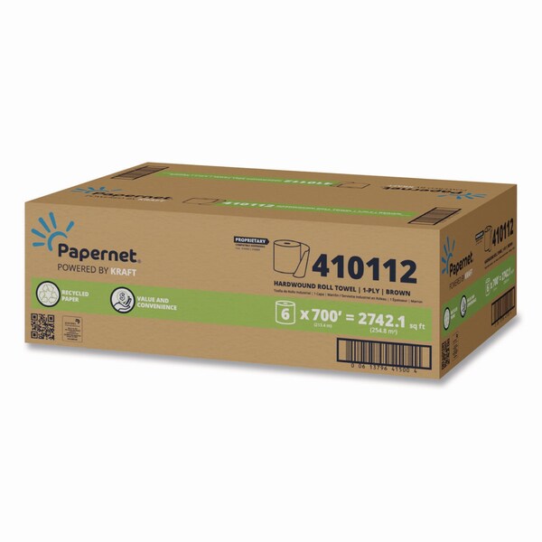 Papernet HyTech Seas Hardwound Roll Towel Kraft, 1-Ply, 7.9in x 700 ft, Brown, 6PK - 410112