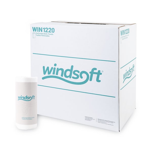Windsoft Perforated Roll Paper Towels, 2 Ply, 100 Sheets, 8.8", White, 30 PK - WIN1220CT