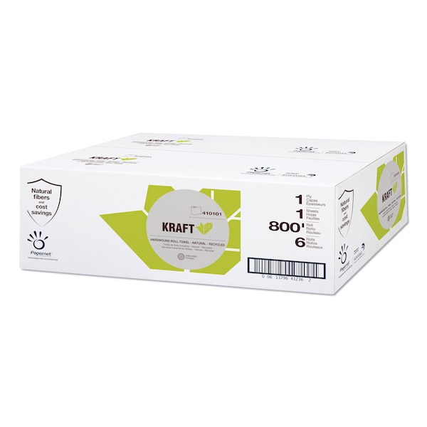 Papernet Heavenly Soft Hardwound Paper Towels, 1 Ply, Continuous Roll Sheets, 800 ft, Brown, 6 PK - 410101