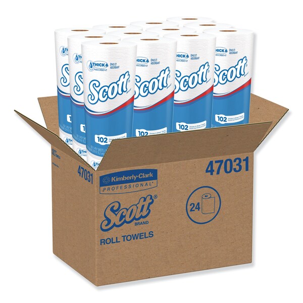 Scott Scott Perforated Roll Paper Towels, 1 Ply, 2448 Sheets, 102 Sheets, White, 24 PK - 47031