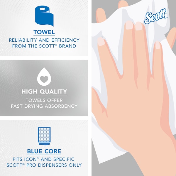 Kimberly-Clark Professional Hard Roll Towels with Absorbency Pockets, for Blue Core Dispensers, White, (900'/Roll, 6 Rolls/Case) - 43959
