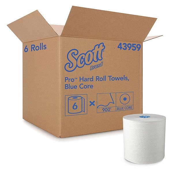 Kimberly-Clark Professional Hard Roll Towels with Absorbency Pockets, for Blue Core Dispensers, White, (900'/Roll, 6 Rolls/Case) - 43959