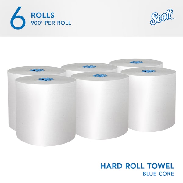 Kimberly-Clark Professional Hard Roll Towels with Absorbency Pockets, for Blue Core Dispensers, White, (900'/Roll, 6 Rolls/Case) - 43959