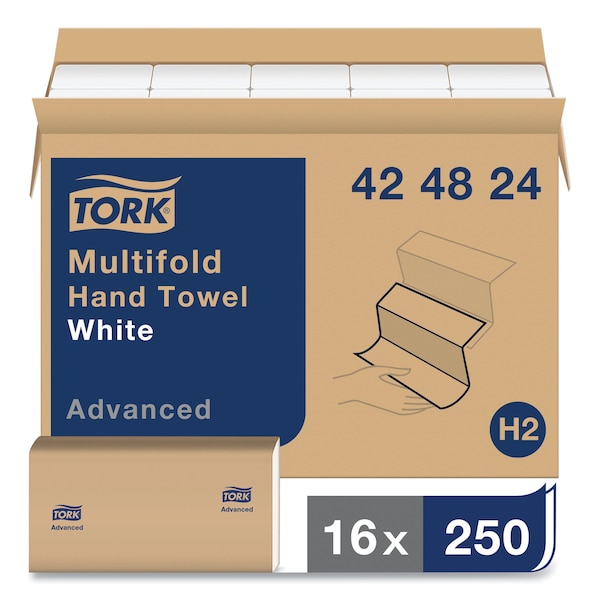 Tork Tork Multifold Hand Towel White H2, Advanced, Strong and Absorbent, 16 x 250 Sheets, 424824 - 424824