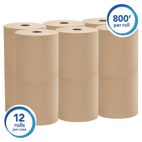 Scott Scott Essential Hardwound Paper Towels, 1 Ply, Continuous Roll Sheets, 800 ft, Natural, 12 PK - 4142