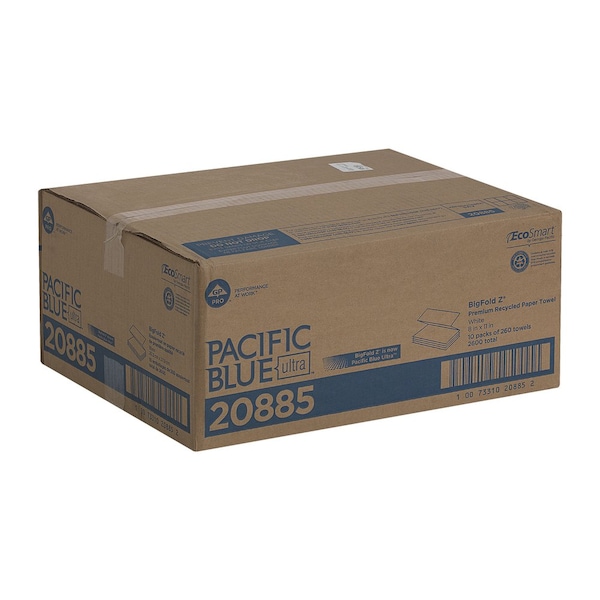 Georgia-Pacific Pacific Blue Ultra Multifold Paper Towels, 1 Ply, 260 Sheets, White, 10 PK - 20885