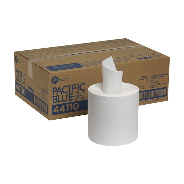 Georgia-Pacific Pacific Blue Basic Center Pull Paper Towels, 1 Ply, 1000 Sheets, 1,000 ft, White, 6 PK - 44110