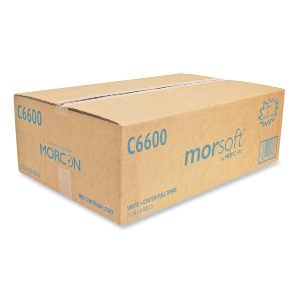Morcon Paper Center Pull Paper Towels, 2 Ply, Continuous Roll Sheets, 450 ft, White, 6 PK - MOR C6600