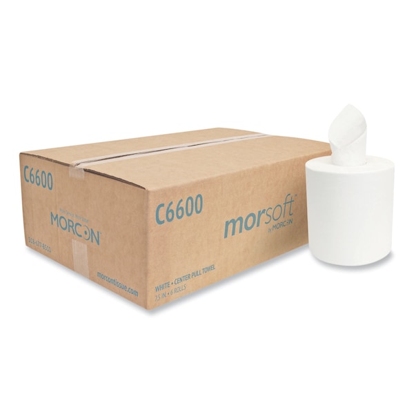 Morcon Paper Center Pull Paper Towels, 2 Ply, Continuous Roll Sheets, 450 ft, White, 6 PK - MOR C6600