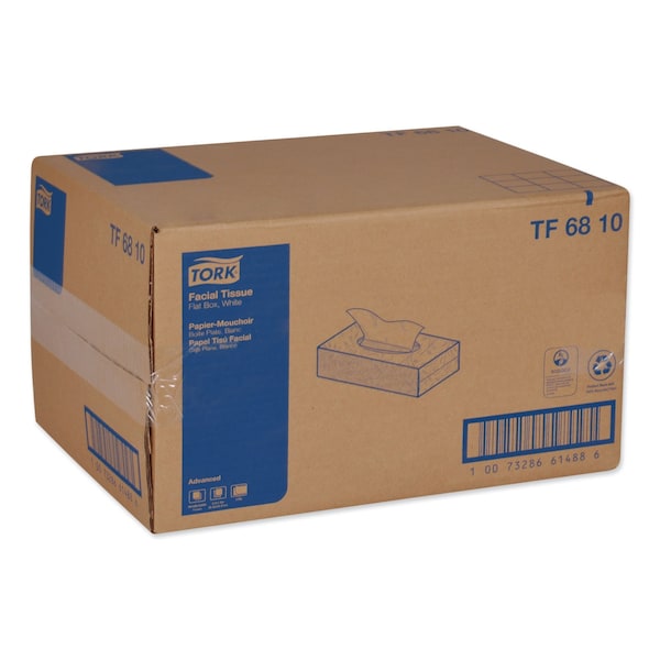 Tork Advanced Facial Tissue, 2-Ply, White, Flat Box, 100 Sheets/Box, 30PK - TF6810