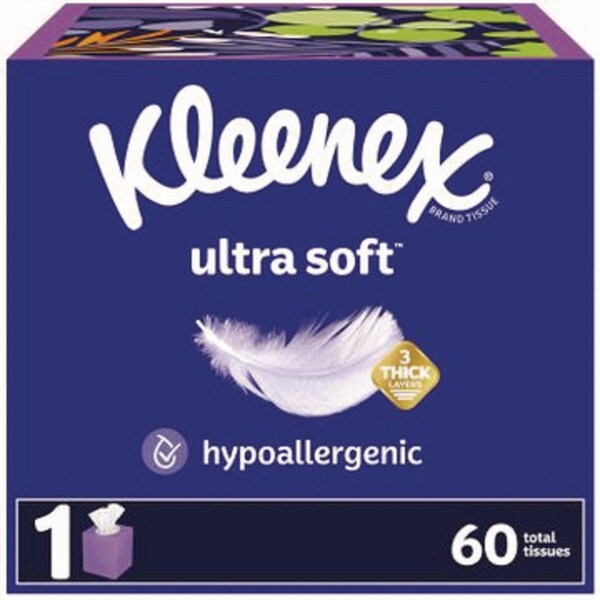 Kleenex Ultra Soft Facial Tissue, 3-Ply, White, 60 Sheets/Box, 18PK - 54278