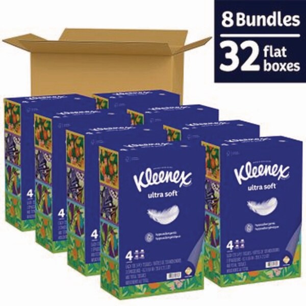 Kleenex Ultra Soft Facial Tissue, 3-Ply, White, 120/Box, 32PK - 54316