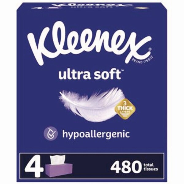 Kleenex Ultra Soft Facial Tissue, 3-Ply, White, 120/Box, 32PK - 54316