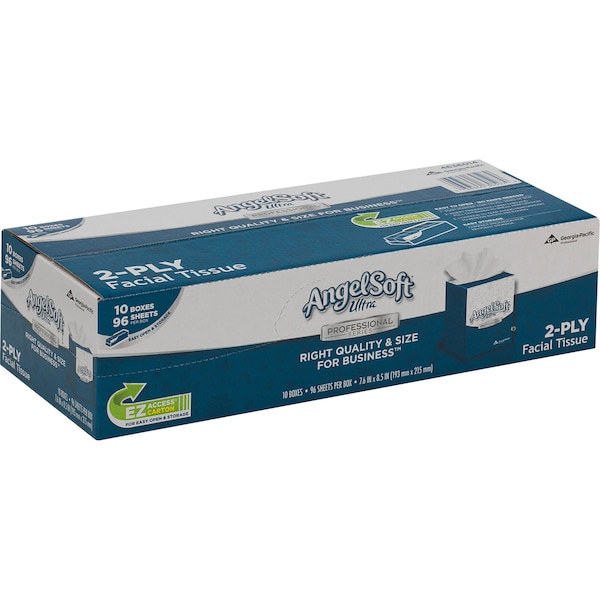 Georgia-Pacific Angel Soft Ultra Professional Series 2 Ply Facial Tissue, 96 Sheets, 10 PK - 4636014