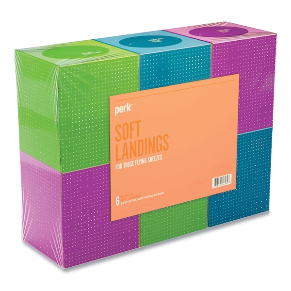 Perk Ultra Soft Standard Facial Tissue, 2-Ply, White, 95 Sheets/Box, 6PK - PK57779-CC