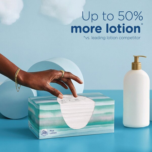 Puffs Plus Lotion Facial Tissue, 2-Ply, White, 124 Sheets/Box, 24 Boxes/Carton, 24PK - 80337535