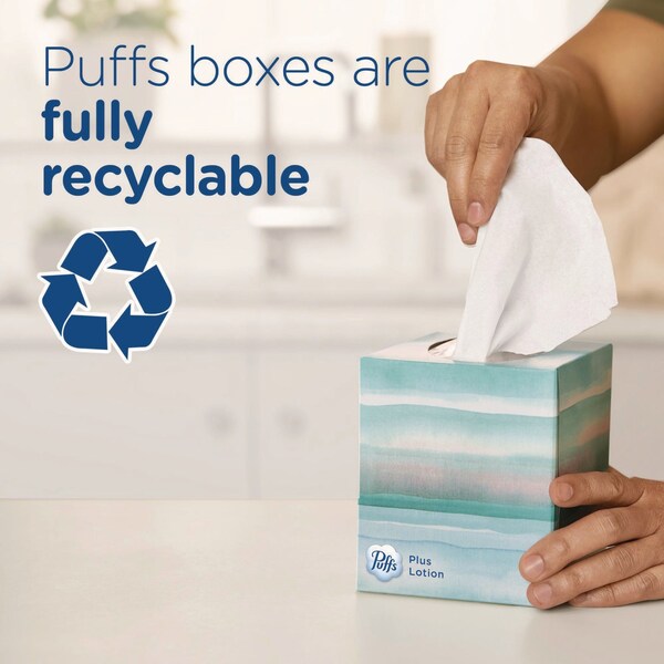 Puffs Plus Lotion Facial Tissue, 2-Ply, White, 124 Sheets/Box, 24 Boxes/Carton, 24PK - 80337535
