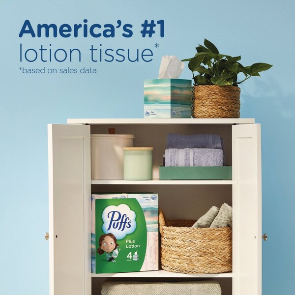 Puffs Plus Lotion Facial Tissue, 2-Ply, White, 124 Sheets/Box, 24 Boxes/Carton, 24PK - 80337535