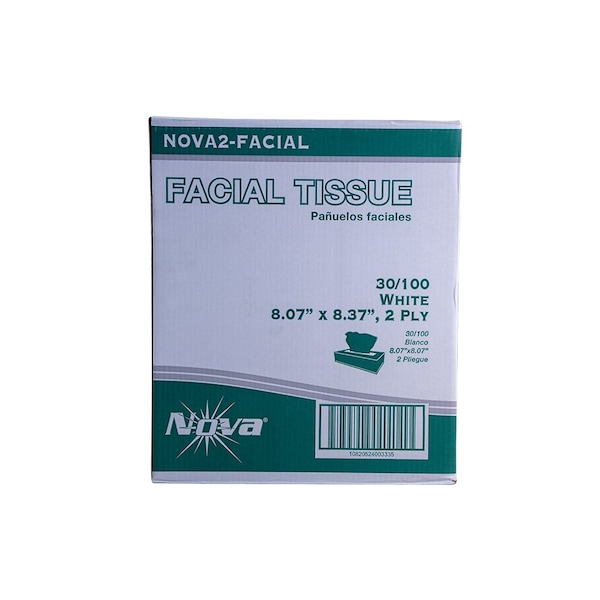 Nova Nova2 Facial Tissue boxed 2ply White 7.7 in. x 7.3 in., 30PK - NOVA2-FACIAL