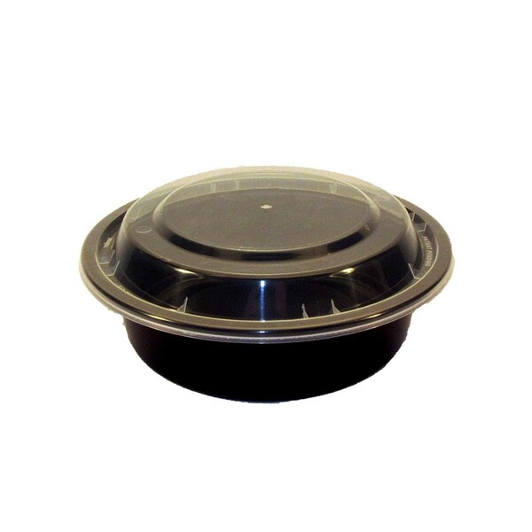 Kariout Tripak 6 in. Round Microwaveable Container Black Base Combo Pack 16oz, 150PK - MT0610B