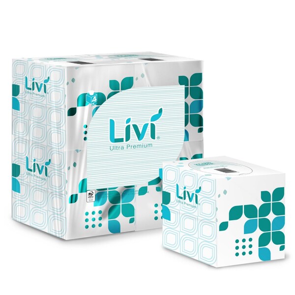 Livi Ultra Premium Facial Tissue, 2-Ply, White, Cube Box, 80 Sheets/Box, 4 Boxes/Pack, 6 Packs/Carton, 6PK - 192101