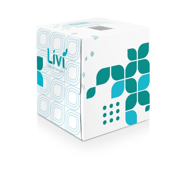 Livi Ultra Premium Facial Tissue, 2-Ply, White, Cube Box, 80 Sheets/Box, 4 Boxes/Pack, 6 Packs/Carton, 6PK - 192101