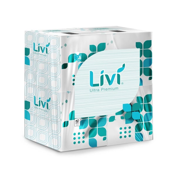 Livi Ultra Premium Facial Tissue, 2-Ply, White, Cube Box, 80 Sheets/Box, 4 Boxes/Pack, 6 Packs/Carton, 6PK - 192101