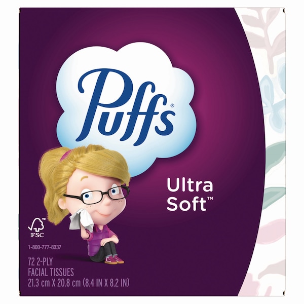Puffs Ultra Soft Facial Tissue, 2-Ply, White, 72 Sheets/Box, 24 Boxes/Carton, 24PK - 80374519