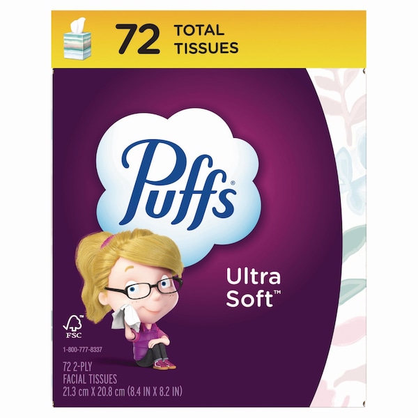 Puffs Ultra Soft Facial Tissue, 2-Ply, White, 72 Sheets/Box, 24 Boxes/Carton, 24PK - 80374519