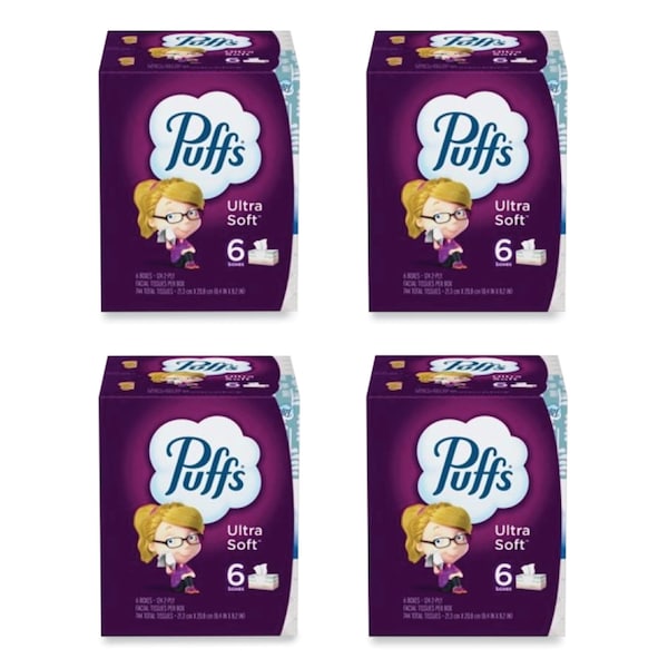 Puffs Ultra Soft Facial Tissue, 2-Ply, White, 124 Sheets/Box, 24PK - 80337307