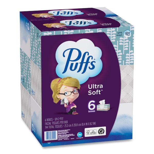 Puffs Ultra Soft Facial Tissue, 2-Ply, White, 124 Sheets/Box, 24PK - 80337307