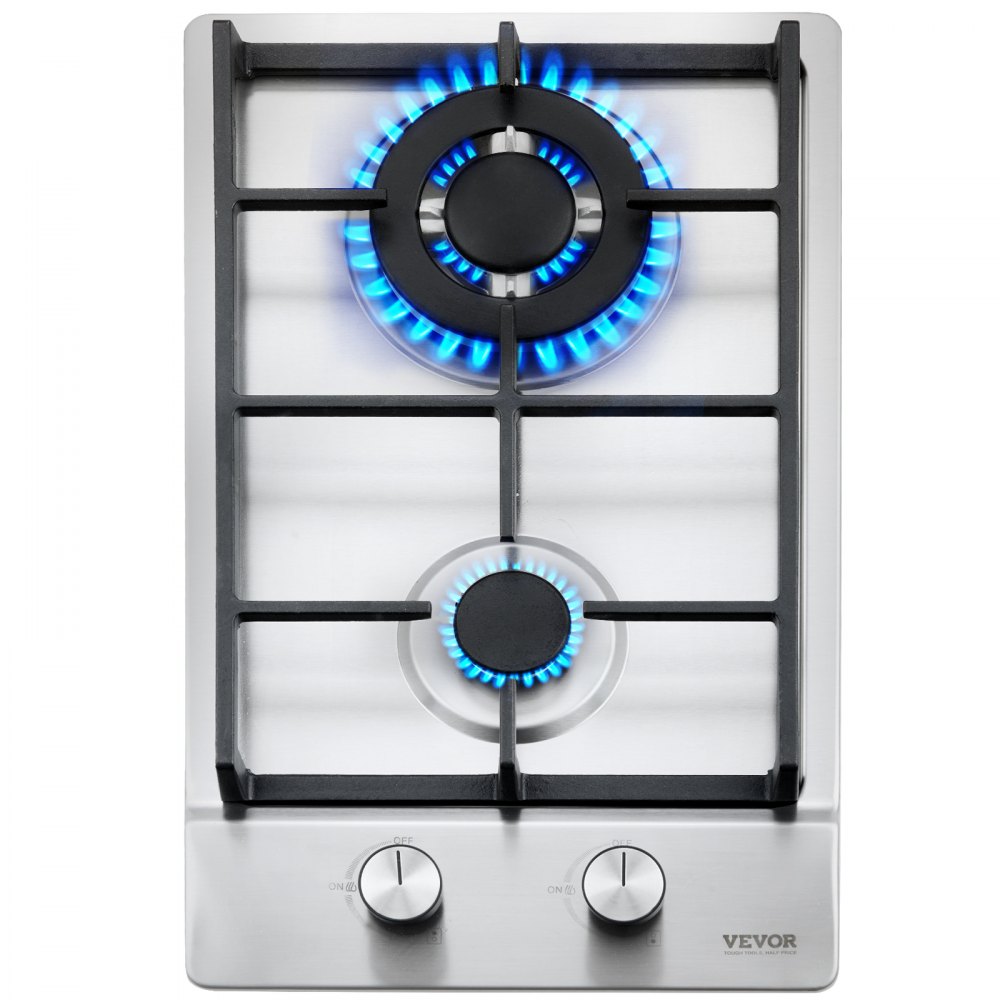 VEVOR Gas Cooktop 12 inch, Max 12250BTU 2 Burners Built-in Stainless Steel Gas Stove Top, LPG/NG Convertible Dual Fuel Natural Gas Hob with Thermocouple Protection - TMRQZQRSET30CYGSCV5
