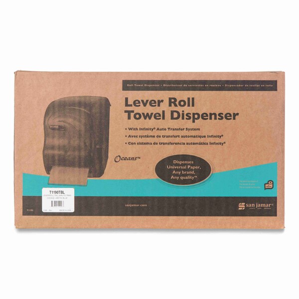 San Jamar Lever Roll Towel Dispenser, Oceans, Arctic Blue, 16 3/4 x 10 x 12 - SAN T1190TBL