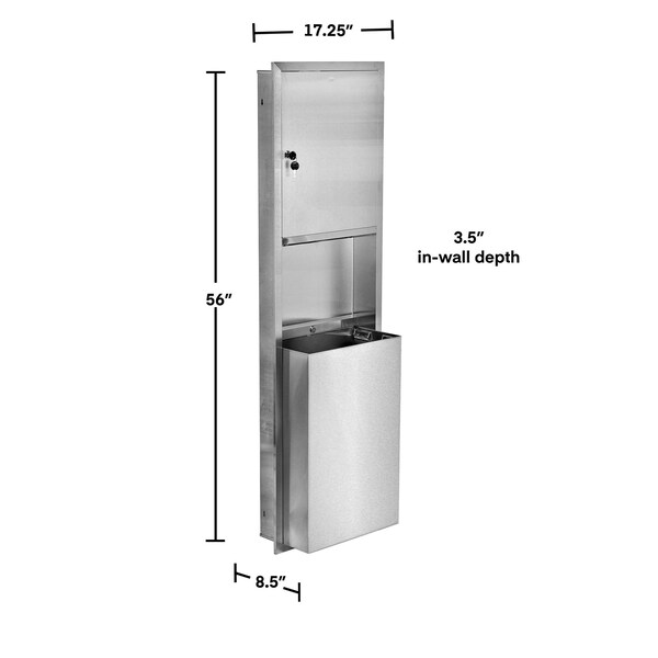 Alpine Industries 56 in. Stainless Steel Multi-Fold/C-Fold Paper Towel Dispenser with 12 Gal. Waste Receptacle Combo - ALP492-MK