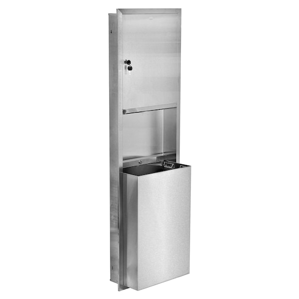 Alpine Industries 56 in. Stainless Steel Multi-Fold/C-Fold Paper Towel Dispenser with 12 Gal. Waste Receptacle Combo - ALP492-MK