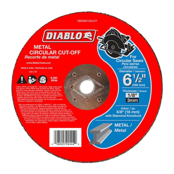 Disco de corte para metal Diablo, 6-1/2 pulgadas de diámetro - DBD065125L01F
