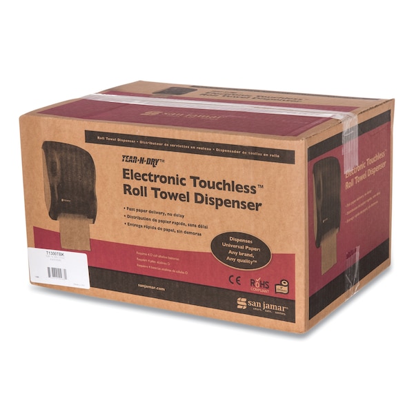 San Jamar Electronic Touchless Roll Towel Dispenser, 11 3/4 x 9 x 15 1/2, Black - T1300TBK