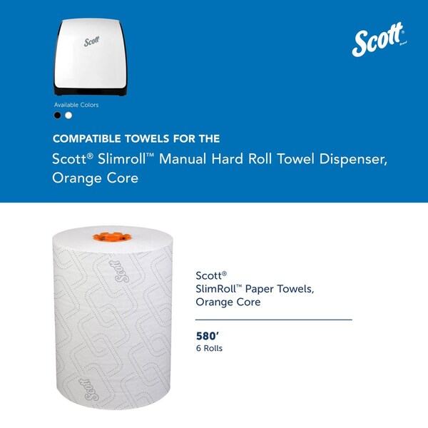 Scott Slimroll Manual Towel Dispenser, 12.65 x 13.02 x 7.18, White - 47091