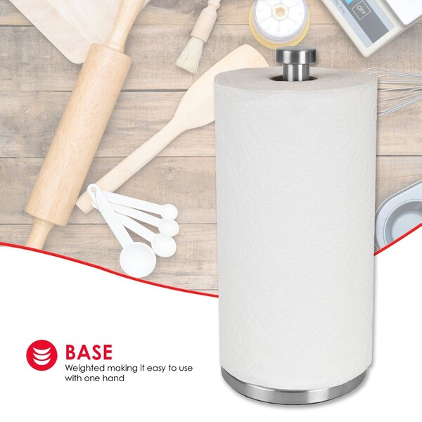 Home Basics Home Basics Free Standing Paper Towel Holder with Weighted Base, Silver - ZOR96221